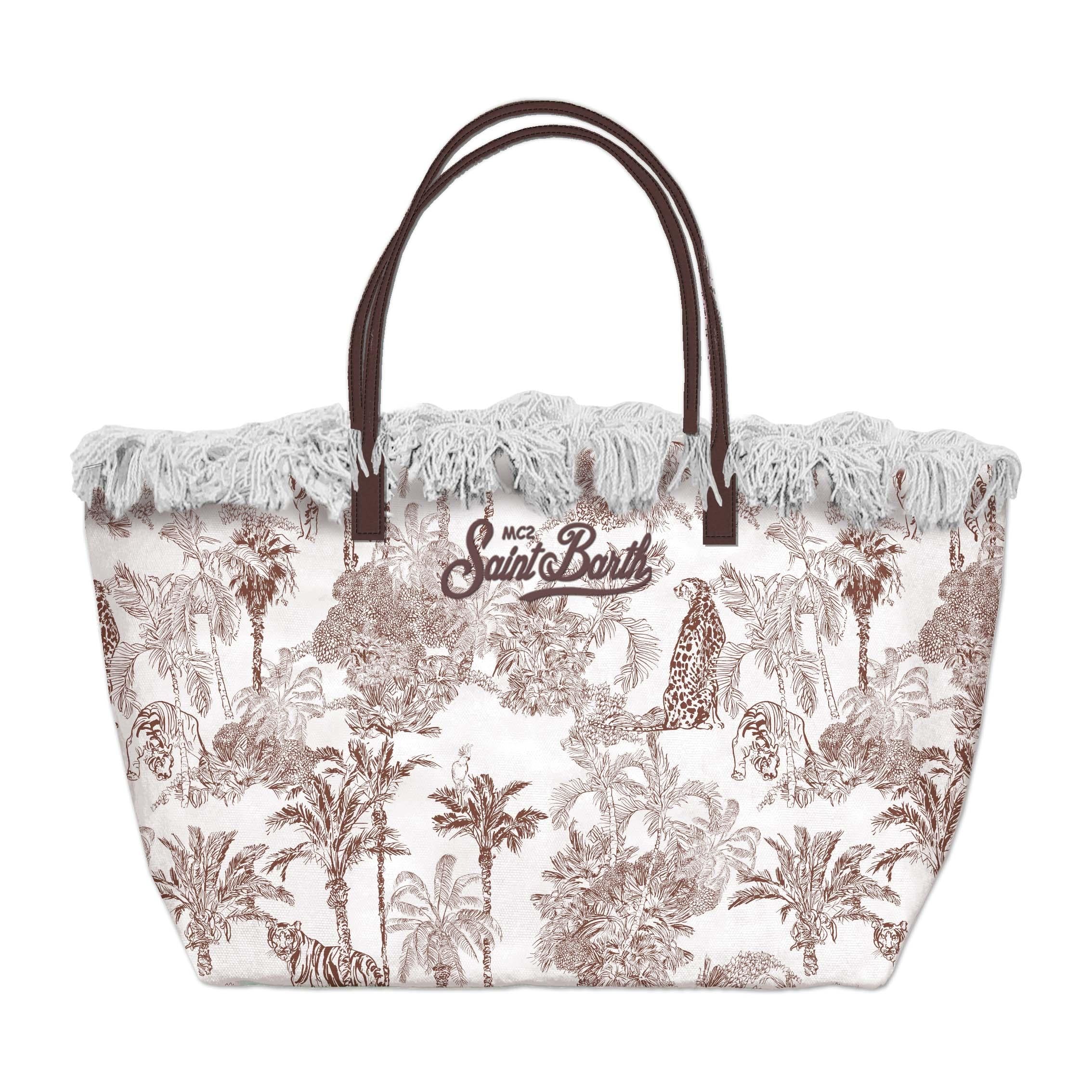 MC 2 SAINT BARTH Borsa   CITY BAG MID FRINGE CANVAS JUNGLE OCEANIA 0119 EMB 