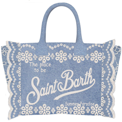 MC 2 SAINT BARTH Borsa   VANITY VOLANT N SANGALLO FLOWERS DENIM EMB 