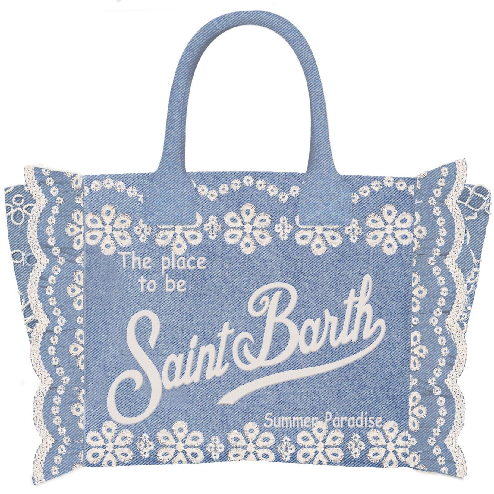 MC 2 SAINT BARTH Borsa   VANITY VOLANT N SANGALLO FLOWERS DENIM EMB 